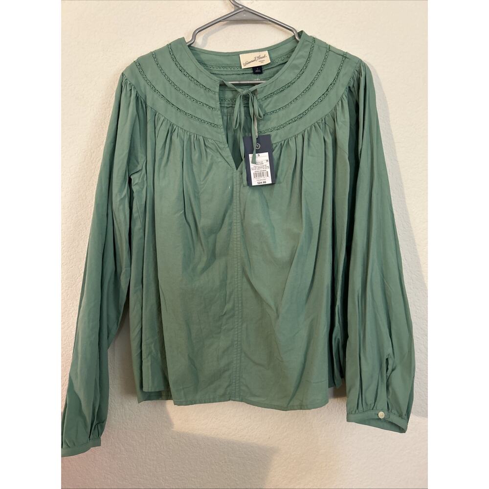 Universal Thread Women's Balloon Long Sleeve Tie-Front Blouse Small Green
